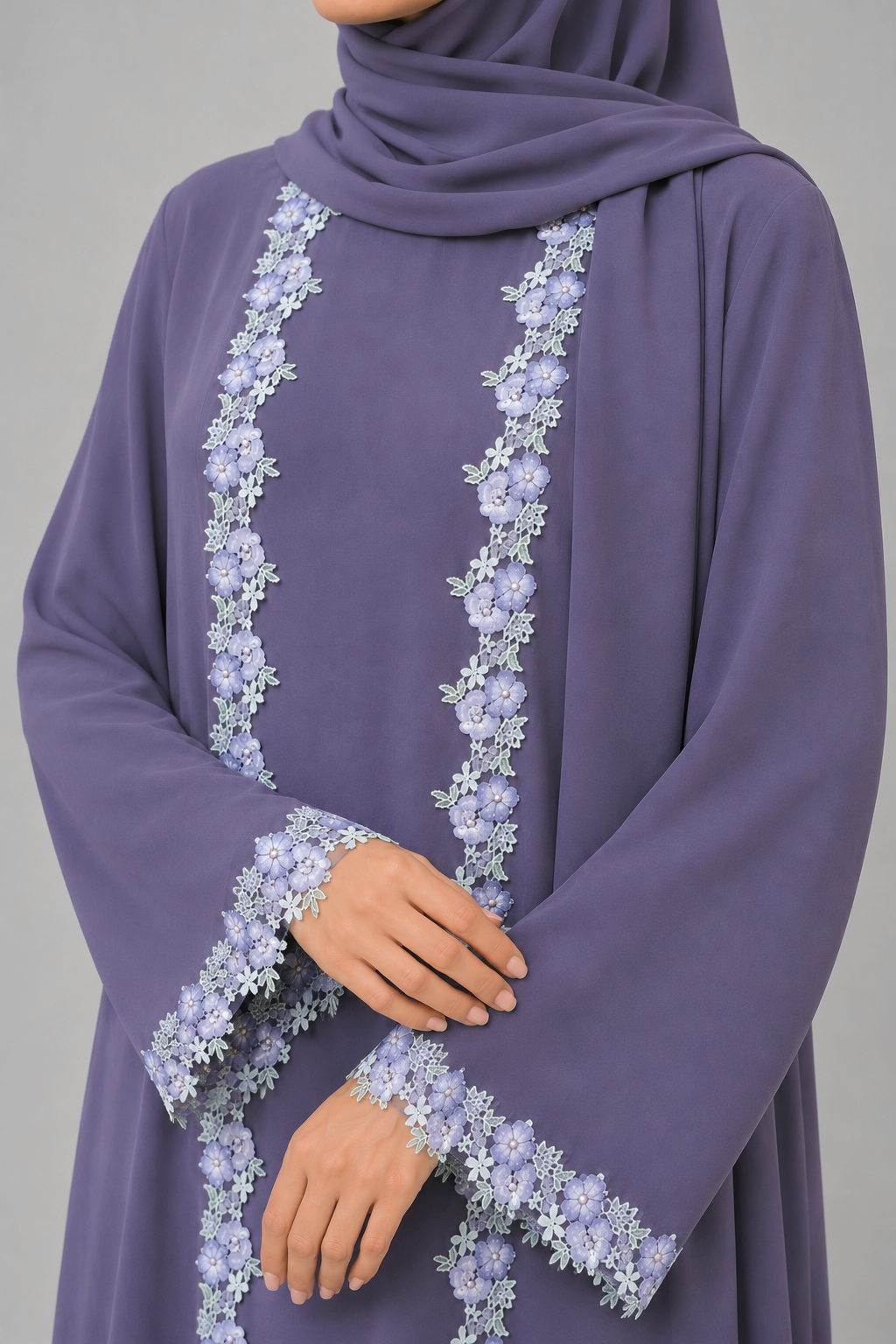 Smoky Mauve fancy lace abaya