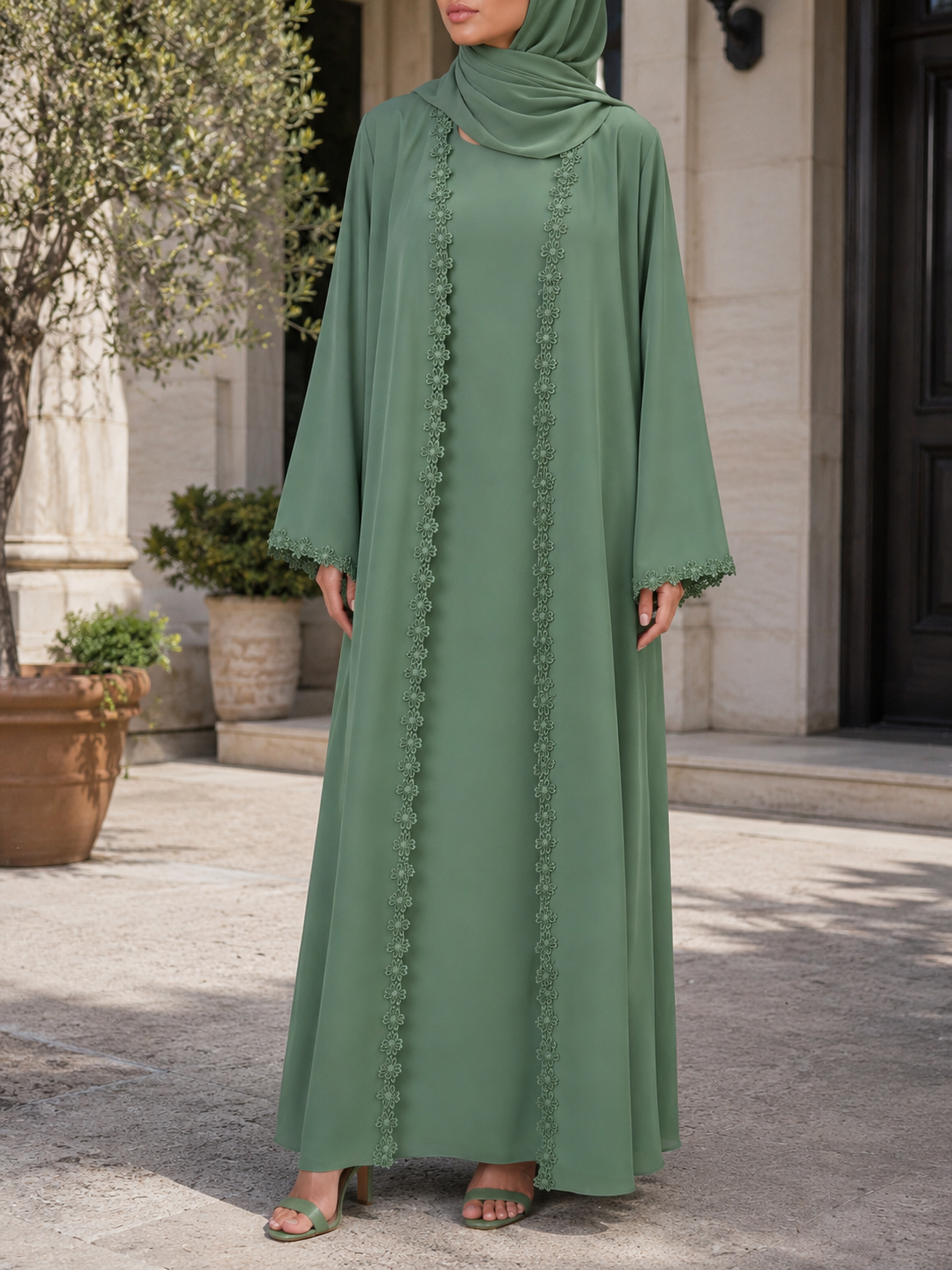 Green fancy lace abaya