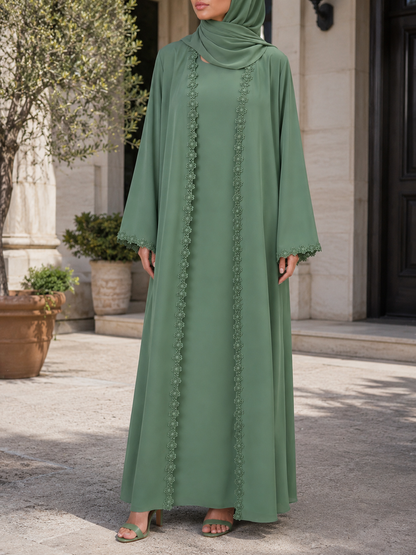Green fancy lace abaya
