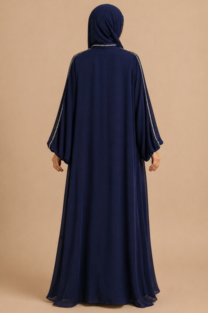 Navy Blue Ward Al Layl Abaya
