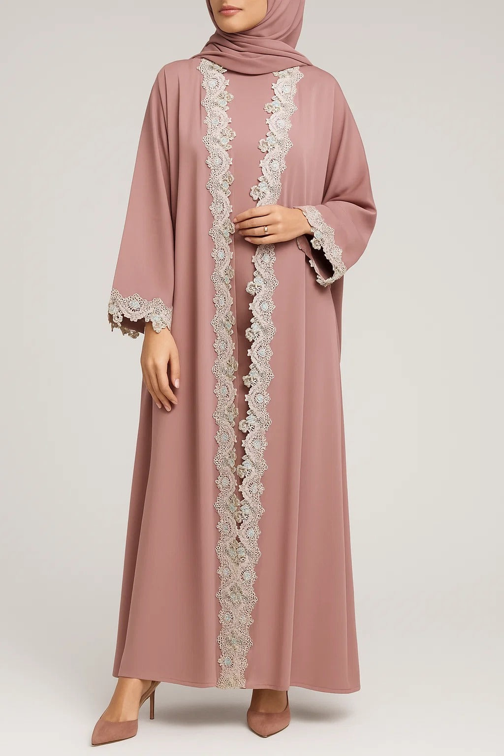Rosey fancy lace abaya