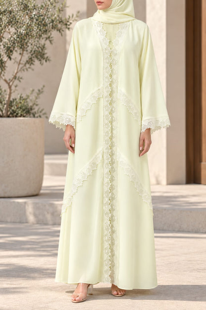 Butter-Yellow Phyllome Lace Abaya E13S