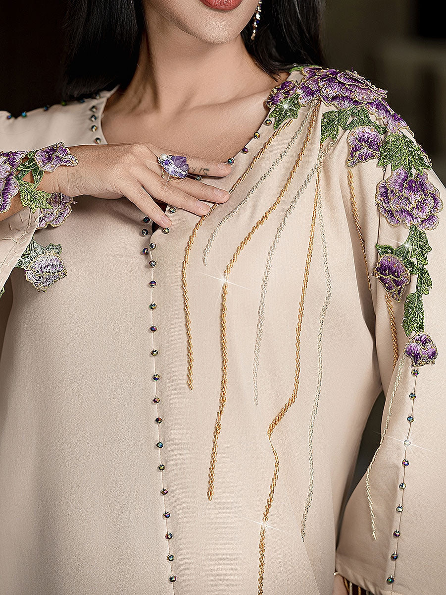 BA4010 Beige Zirconia Abaya
