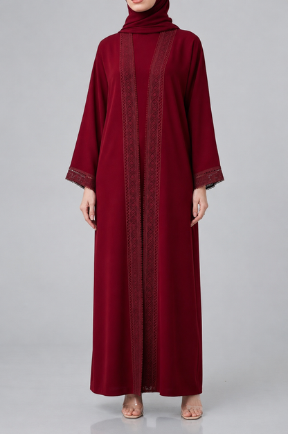 Maroon Fancy Lace Abaya (02)