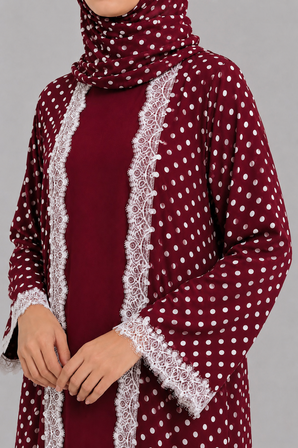 Maroon Polka Abaya