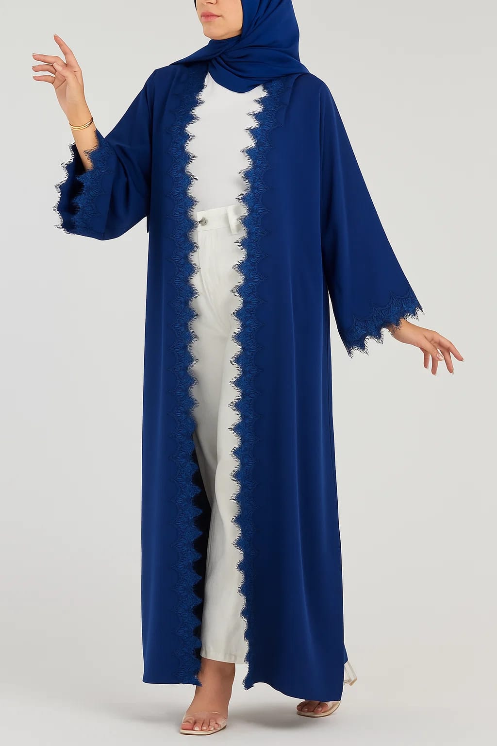 Blue fancy lace abaya