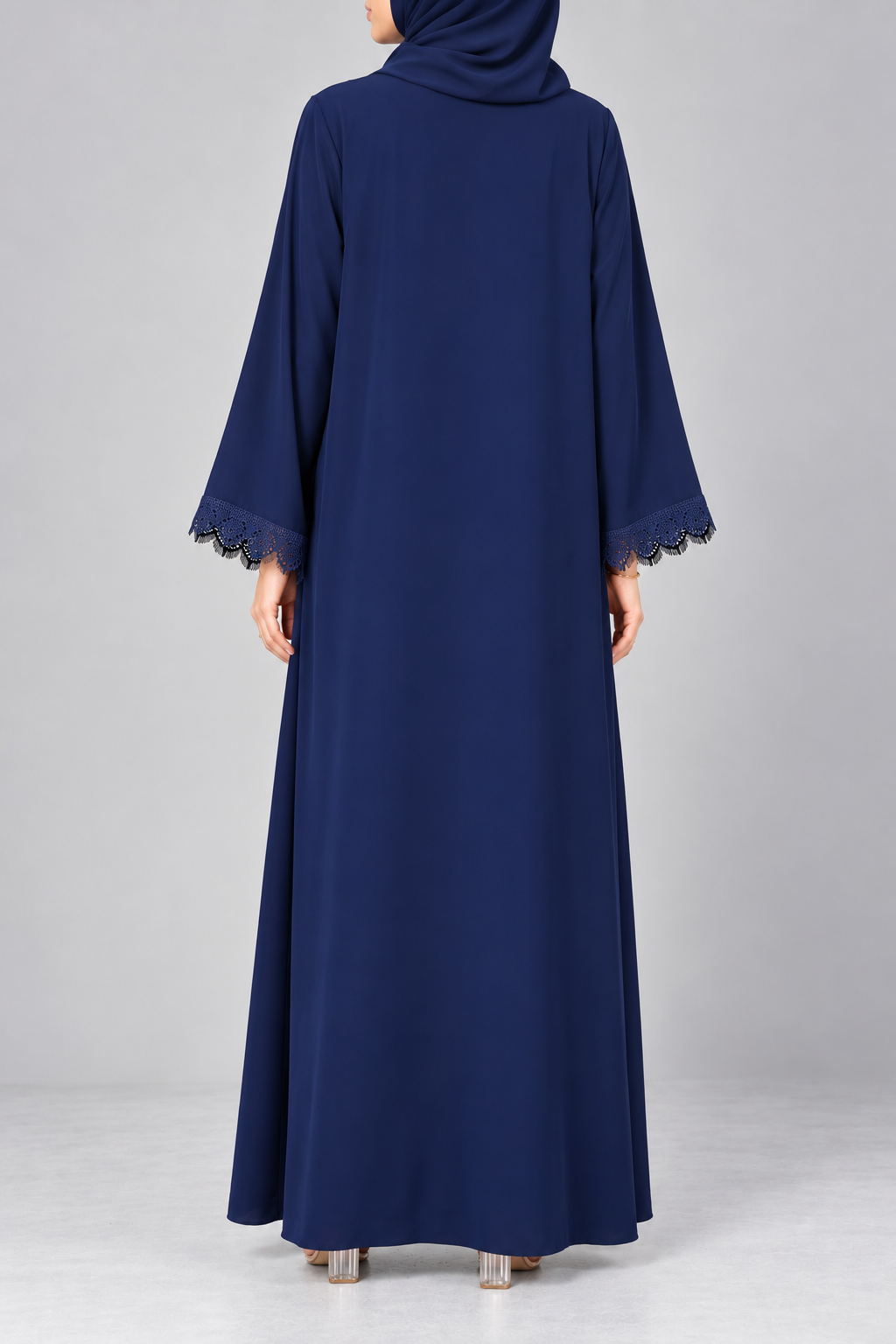 Navy Blue Petaloid Lace Abaya E13S