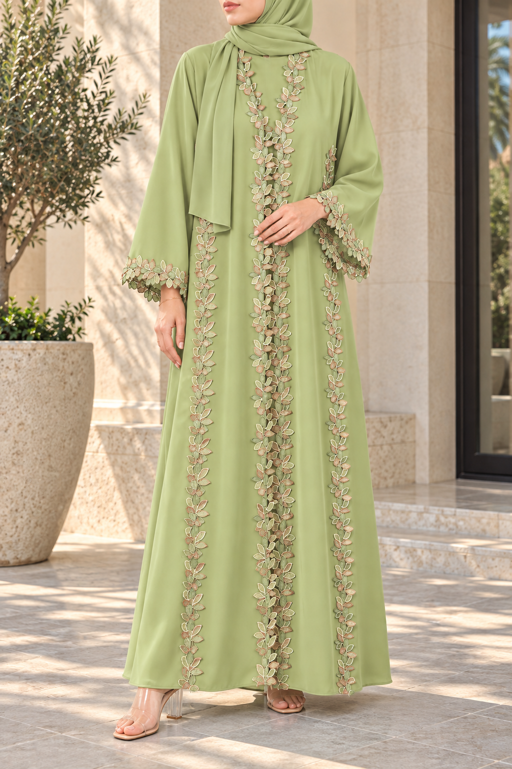 Sage Laurel Lace Abaya - E13S