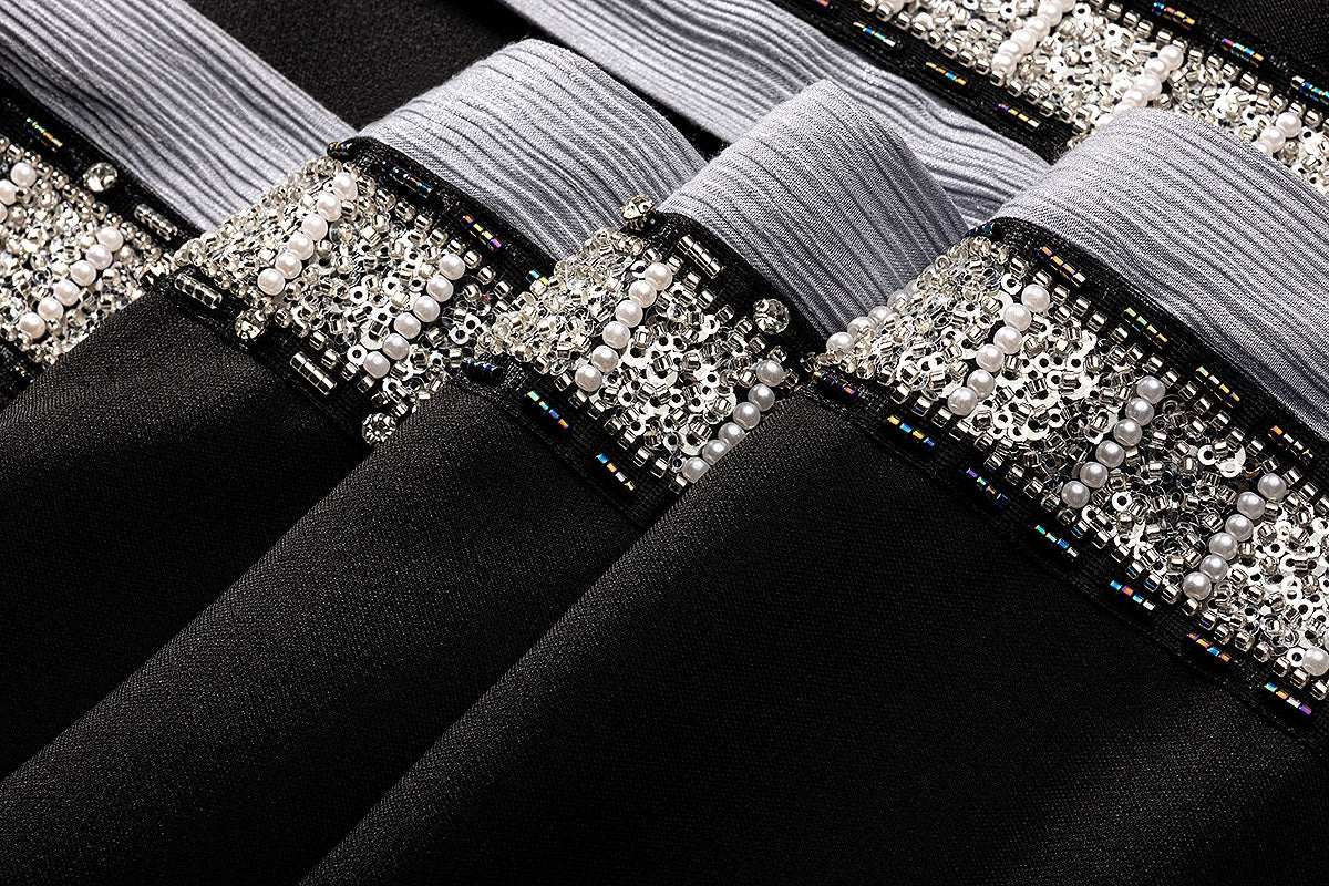 BA4152 Black Silver Baroque Abaya