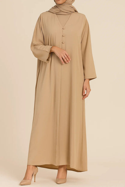 Beige button abaya