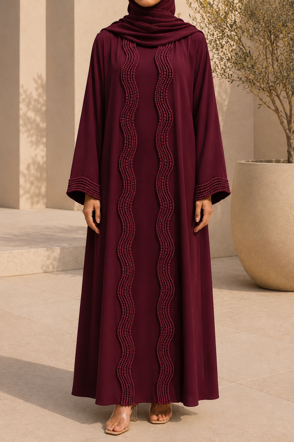 Cherry red lace abaya