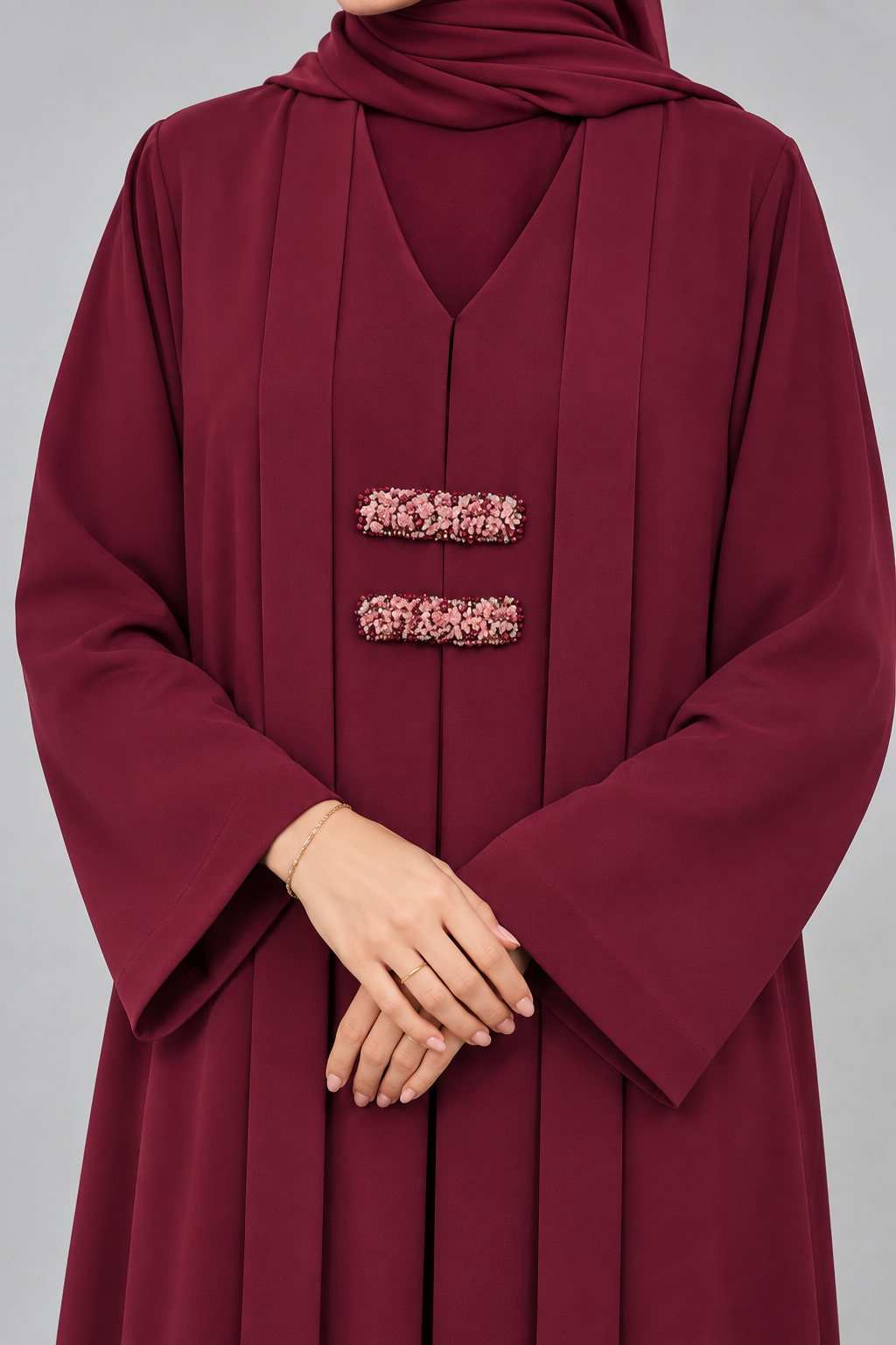 Maroon Barrette Abaya E13S