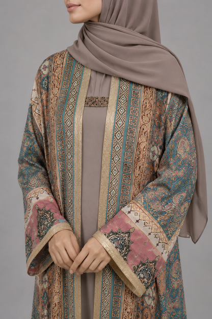 Aqua Blue Floral Zareen Abaya