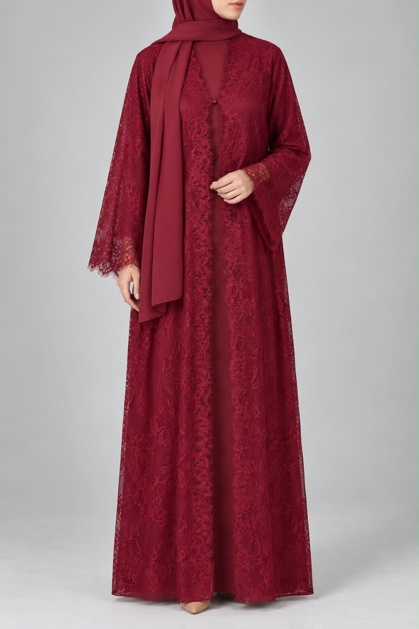 Burgundy Red Sheer abaya