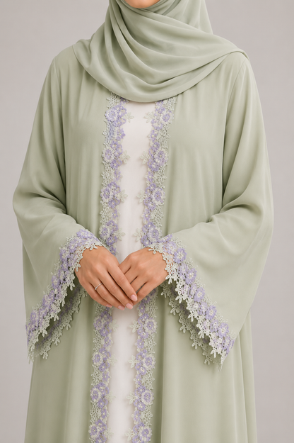Celeste Mint lace abaya