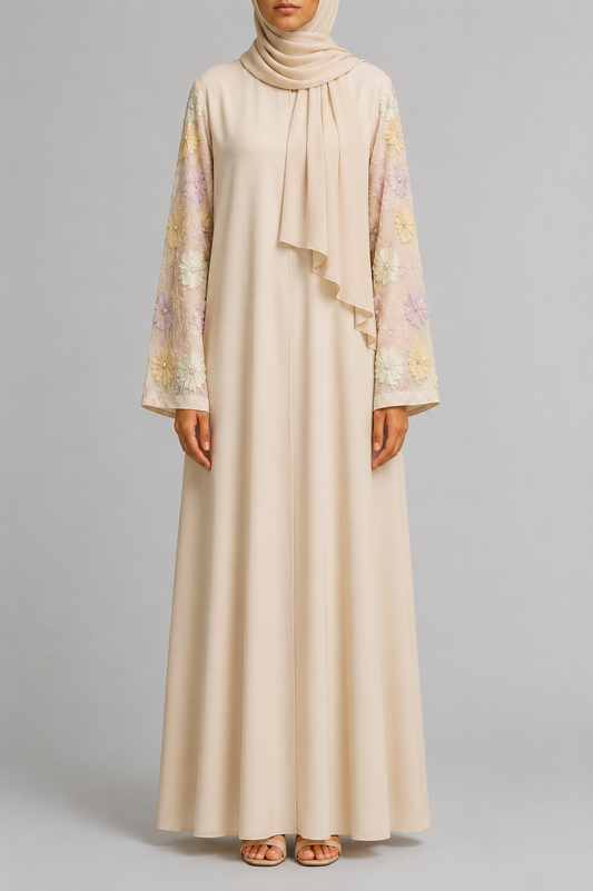 Beige Al Noor lace abaya