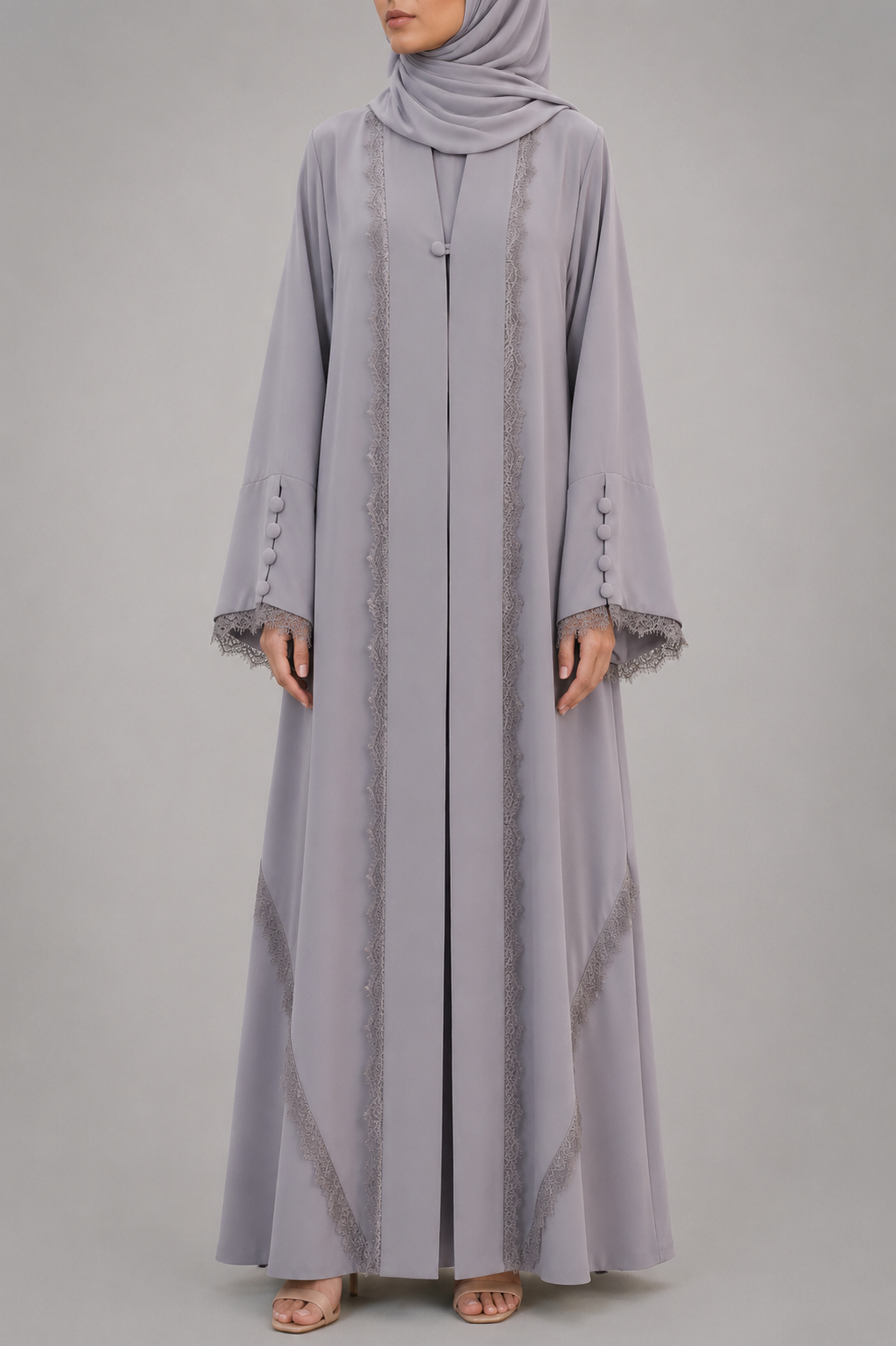 Dove Grey Symphony Lace Abaya