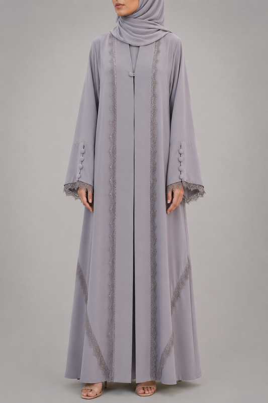 Dove Grey Symphony Lace Abaya