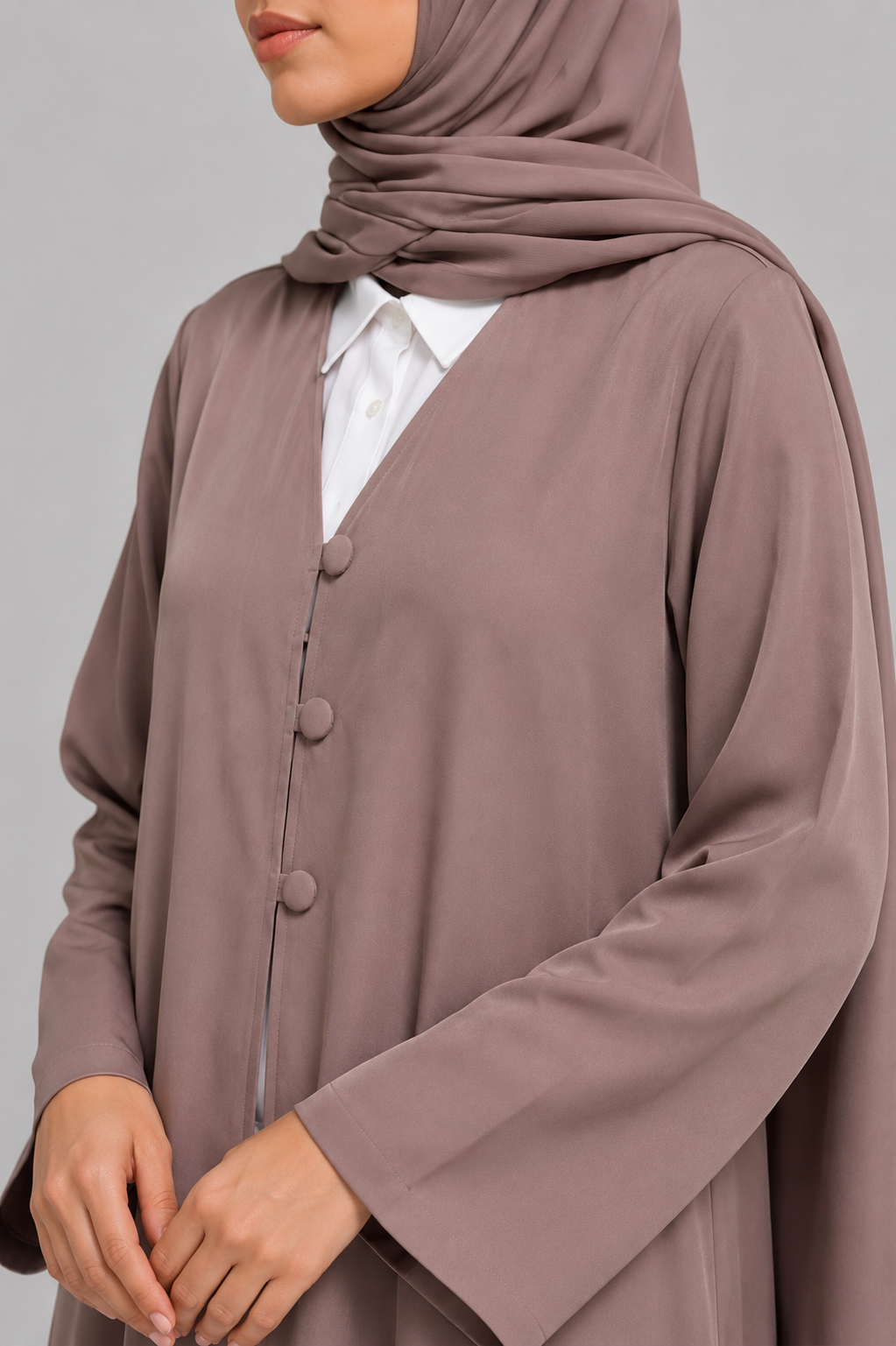 Rose Taupe button abaya