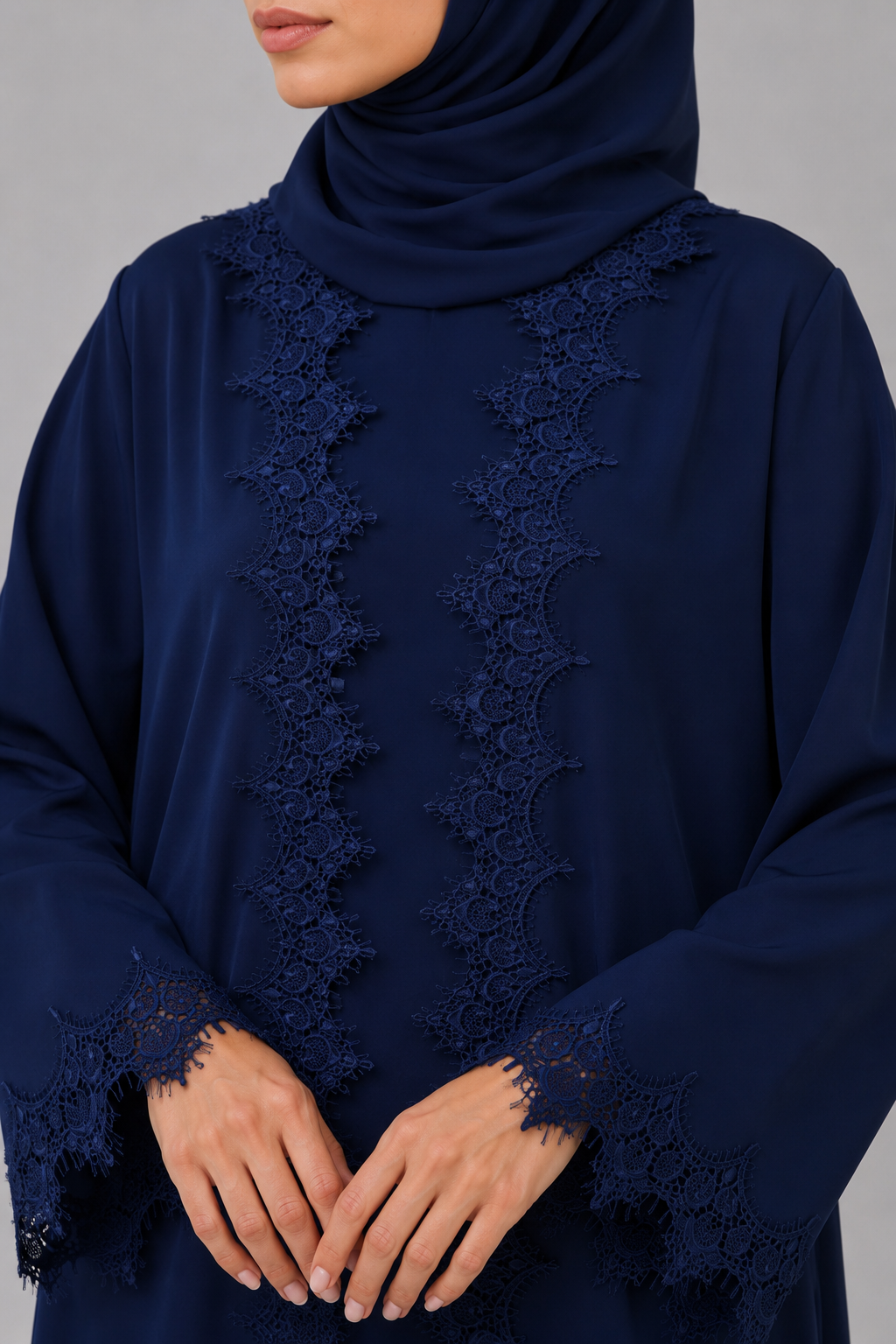 Navy blue fancy lace abaya