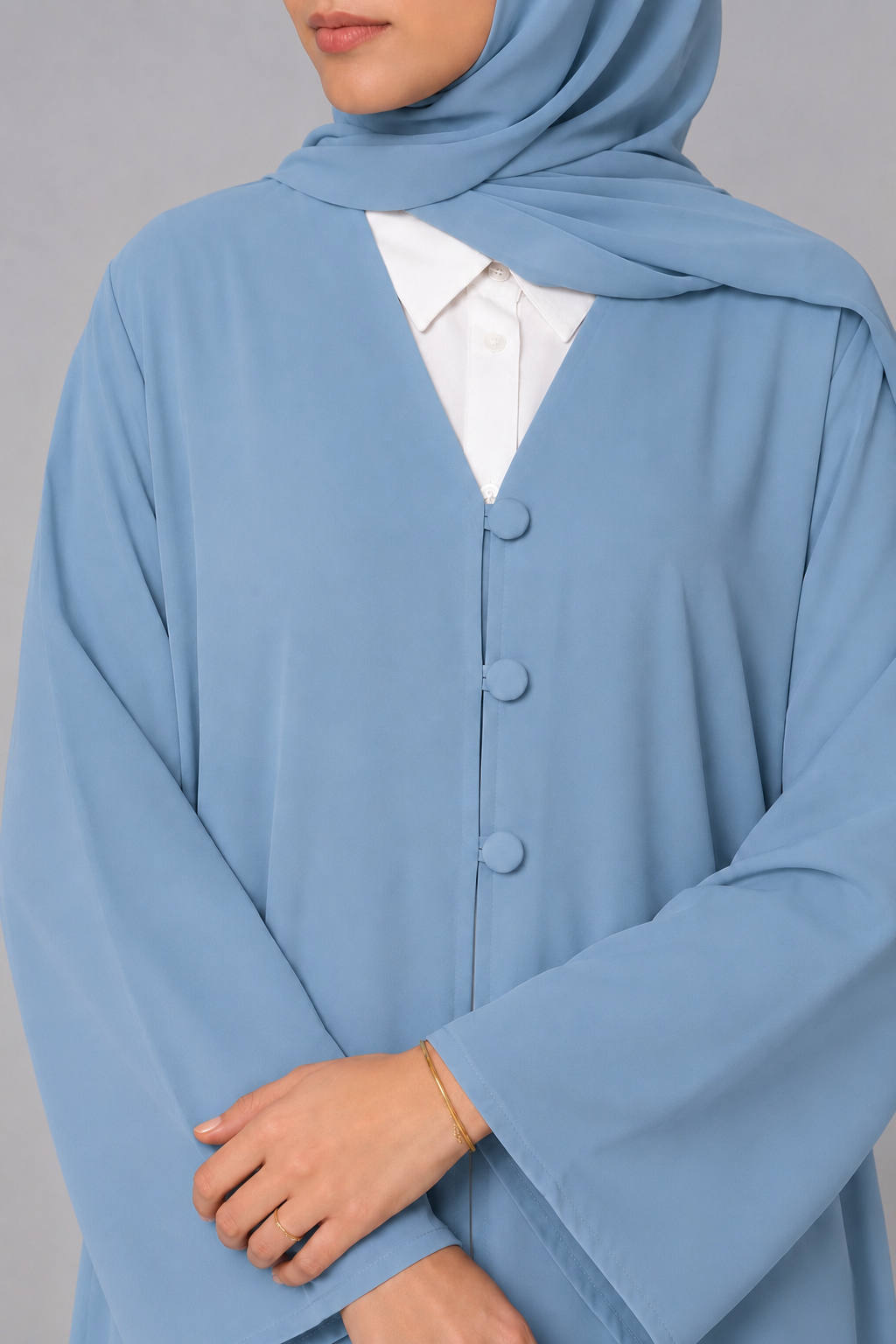Ice blue button abaya