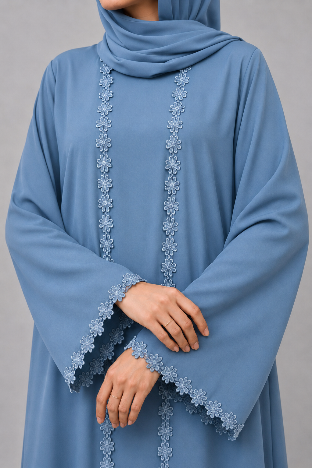 Slate blue fancy lace abaya