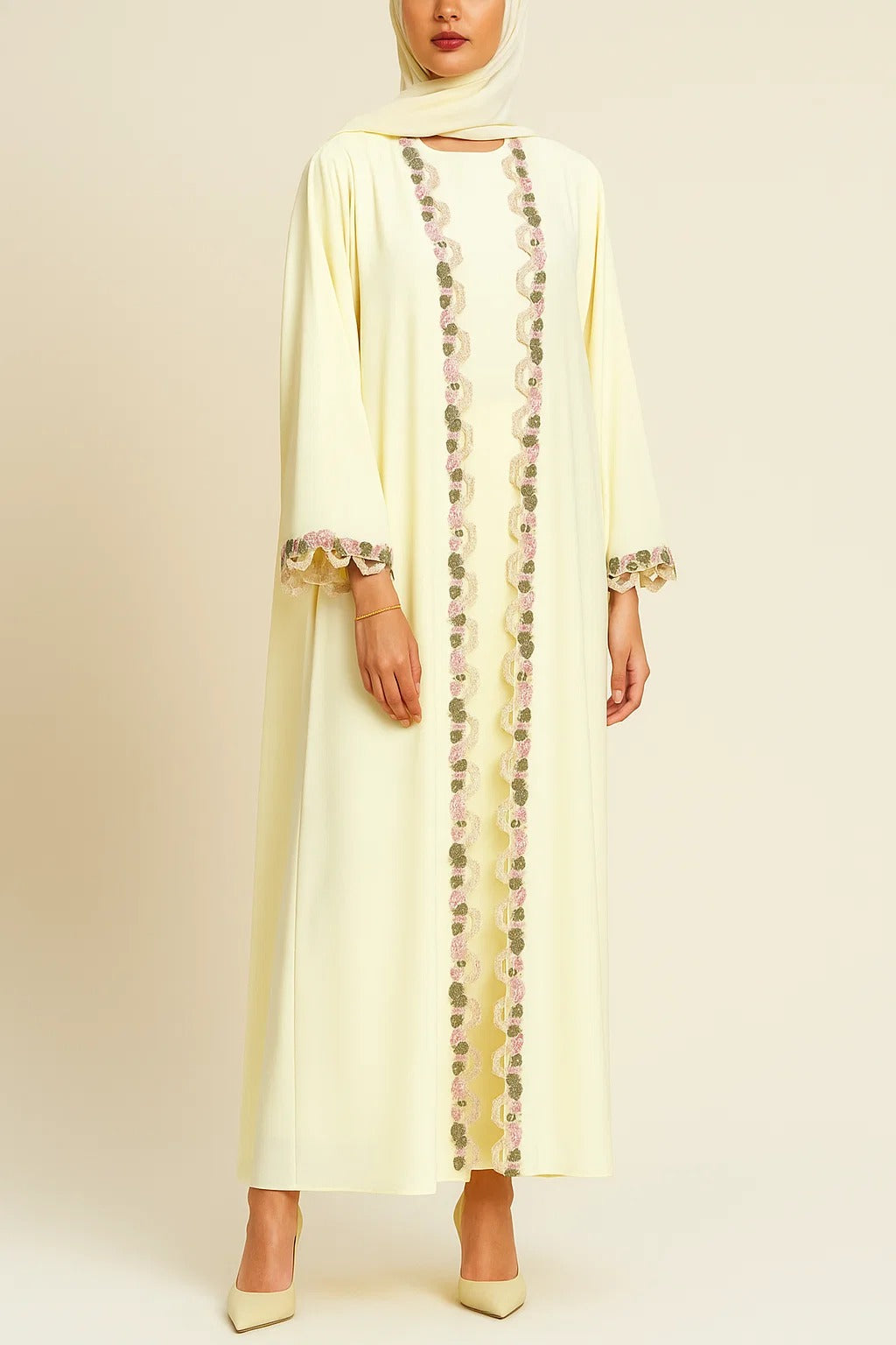 Butter floral lace abaya