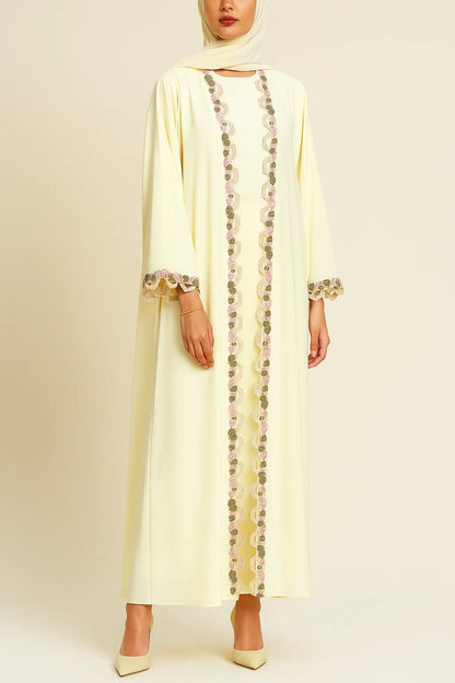 Butter floral lace abaya