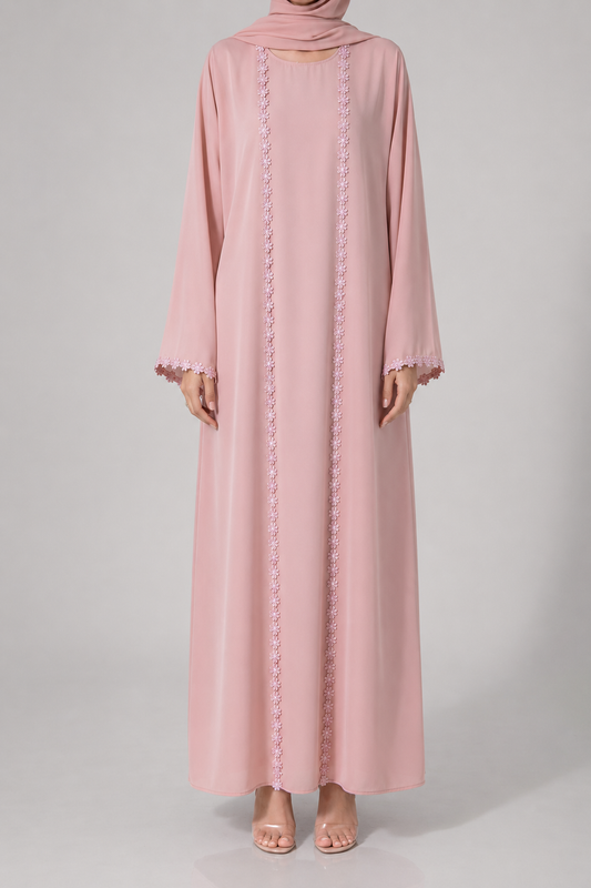Blush pink fancy lace abaya