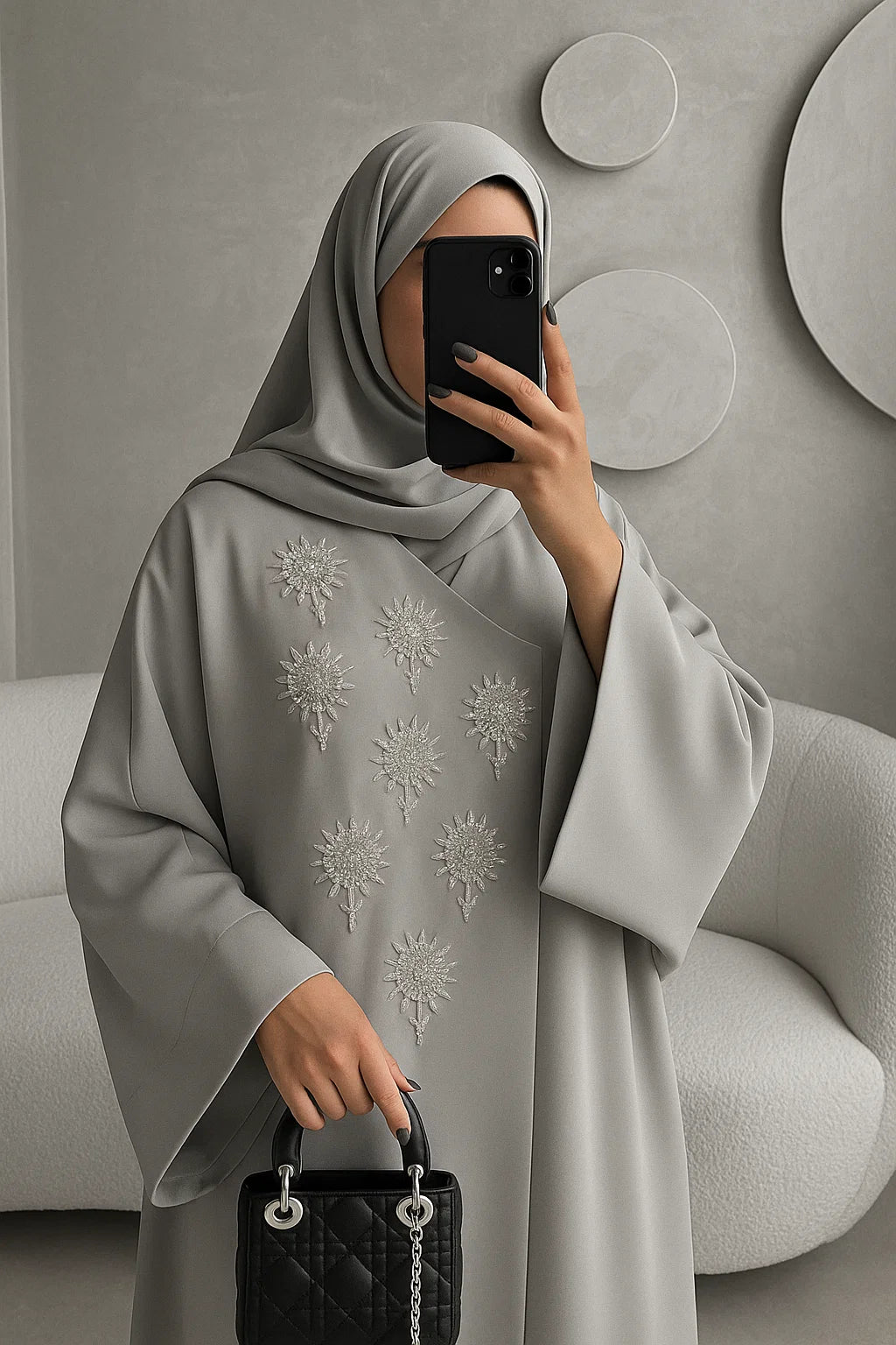 Grey Stone Abaya AHWA02