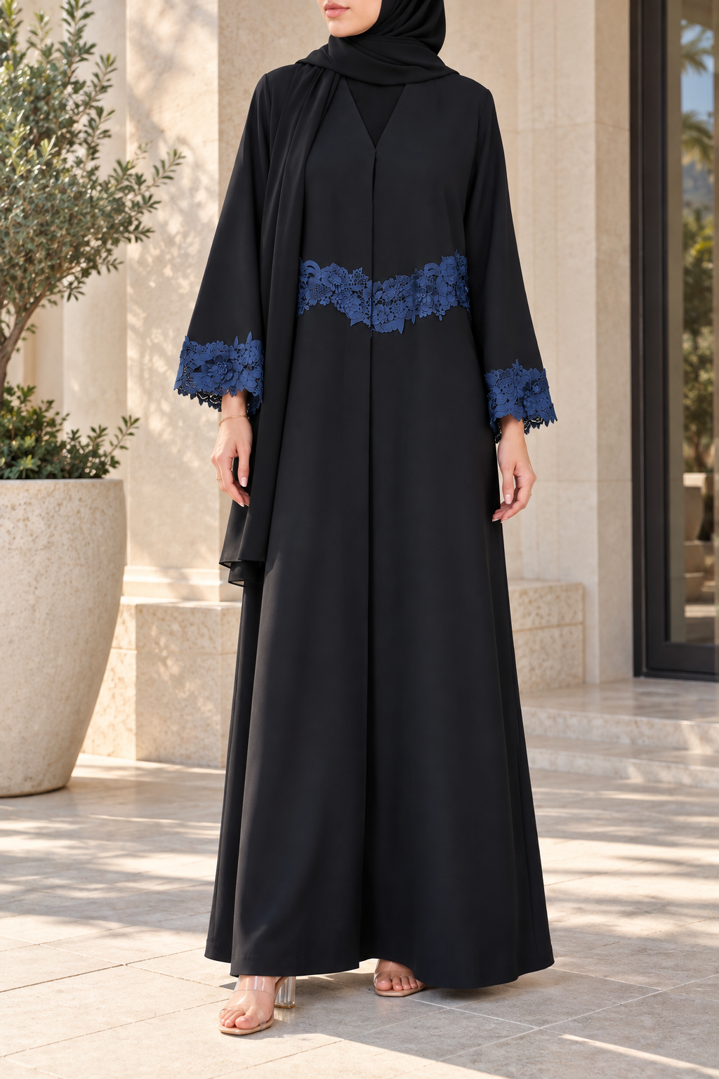 Black Cobalt Accent Abaya E13S
