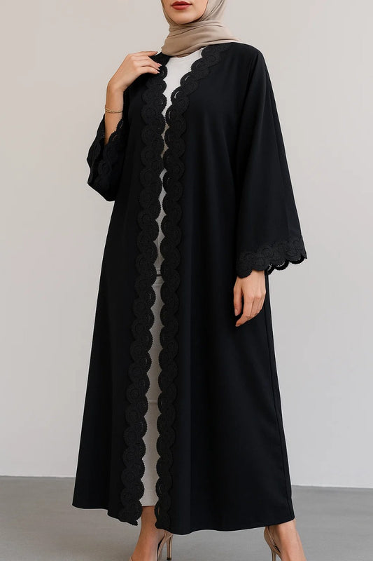 Black Rawaa Lace Abaya