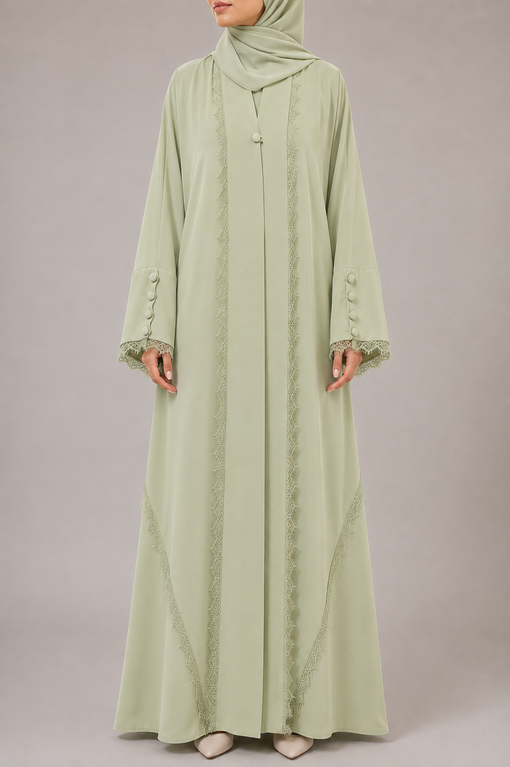 Pistachio Symphony Lace Abaya