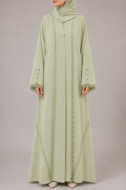 Pistachio Symphony Lace Abaya