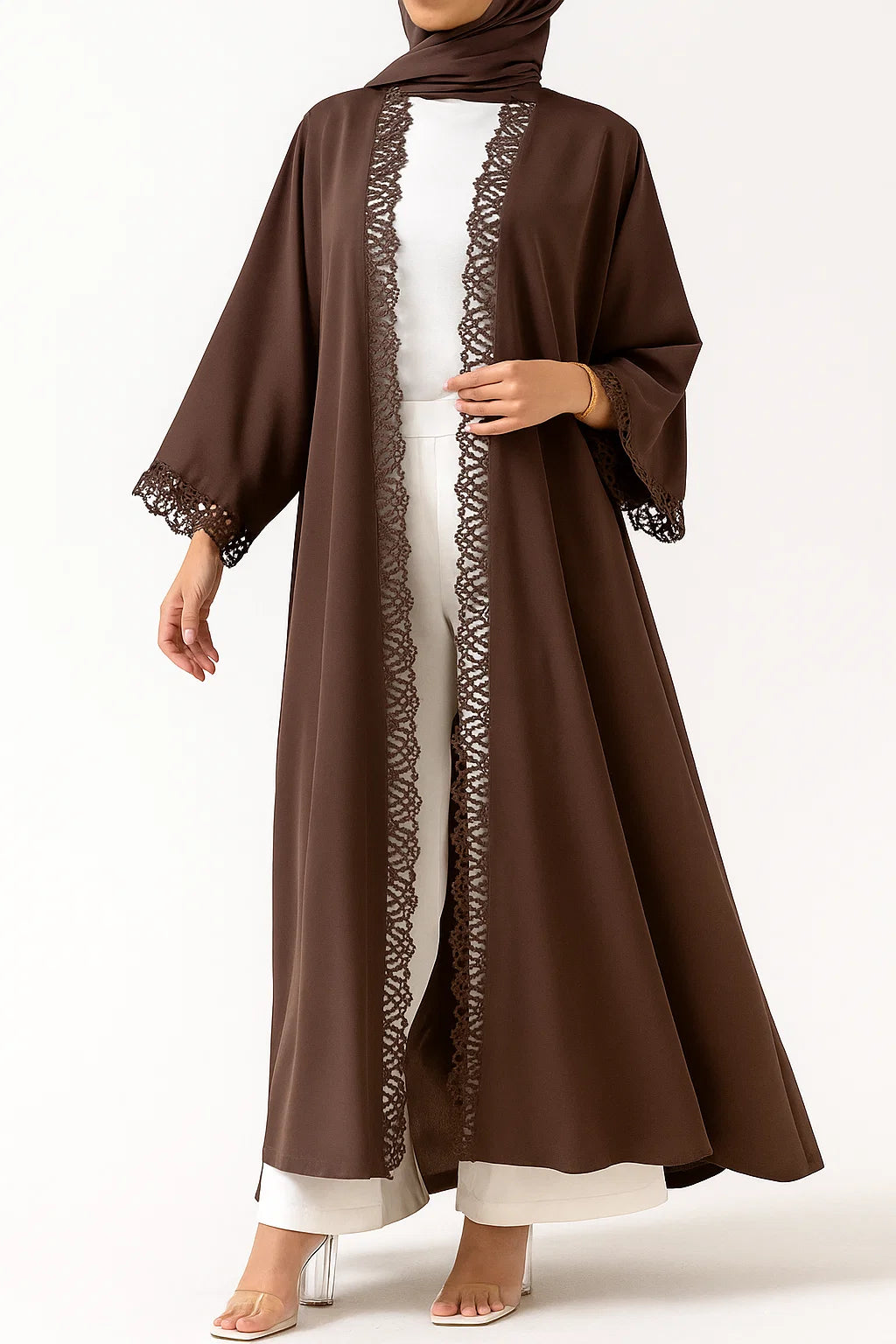 Chocolate fancy lace abaya