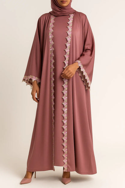 Pink Rose lace abaya