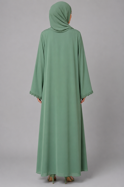 Green fancy lace abaya