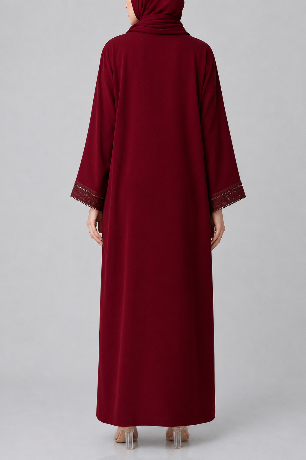 Maroon Fancy Lace Abaya (02)