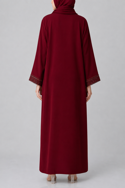 Maroon Fancy Lace Abaya (02)