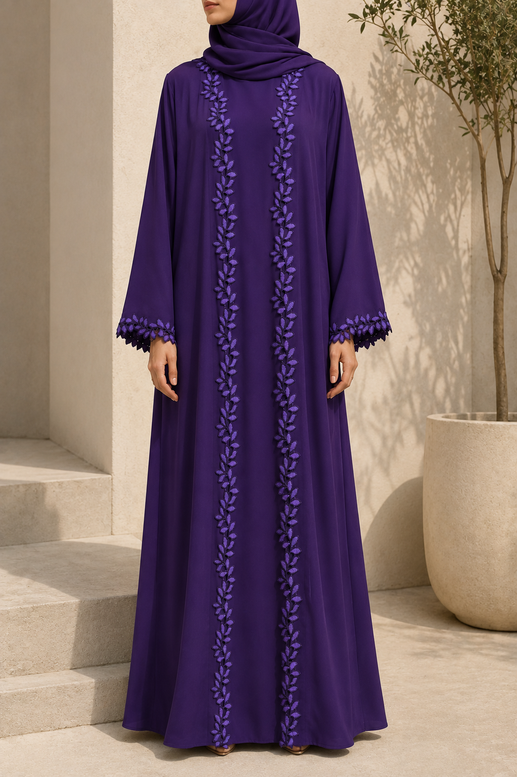 Purple fancy lace abaya