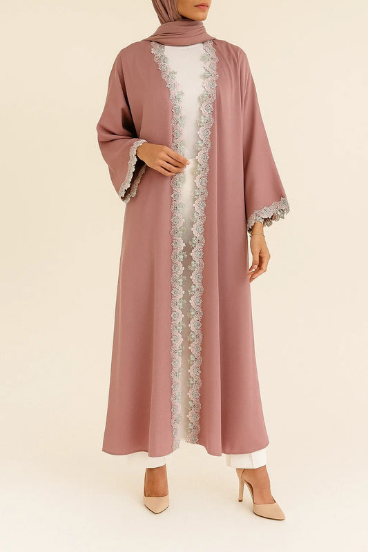 Rosey fancy lace abaya