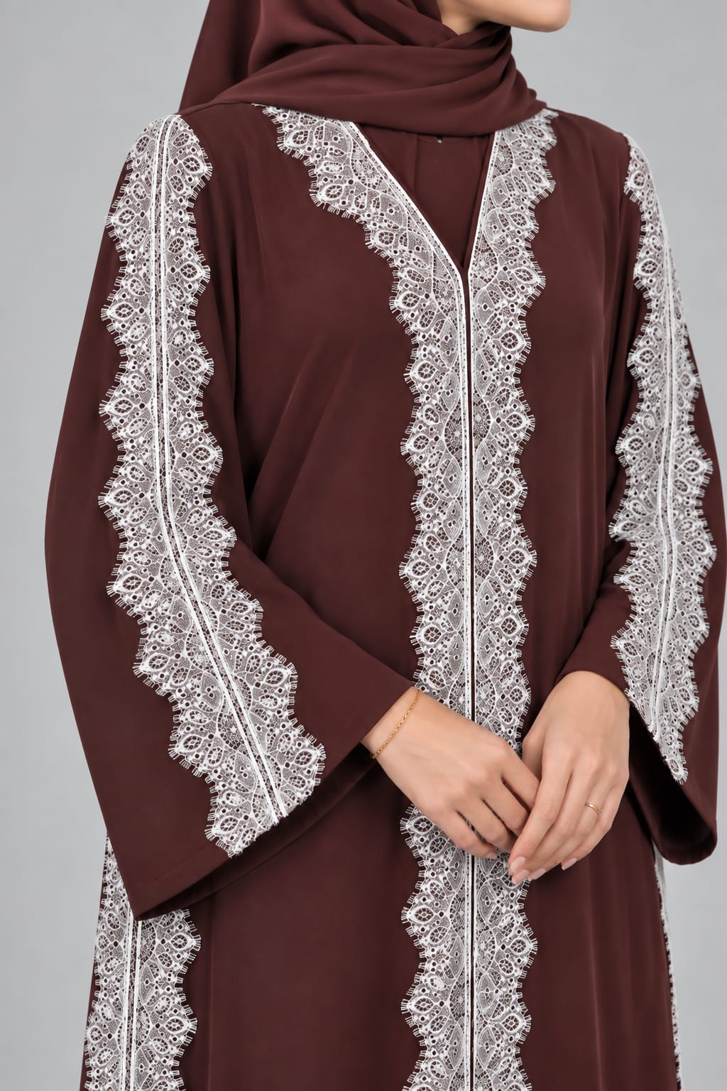Deep-Brown Cascade Lace Abaya E13S