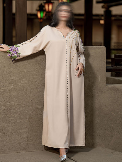BA4010 Beige Zirconia Abaya