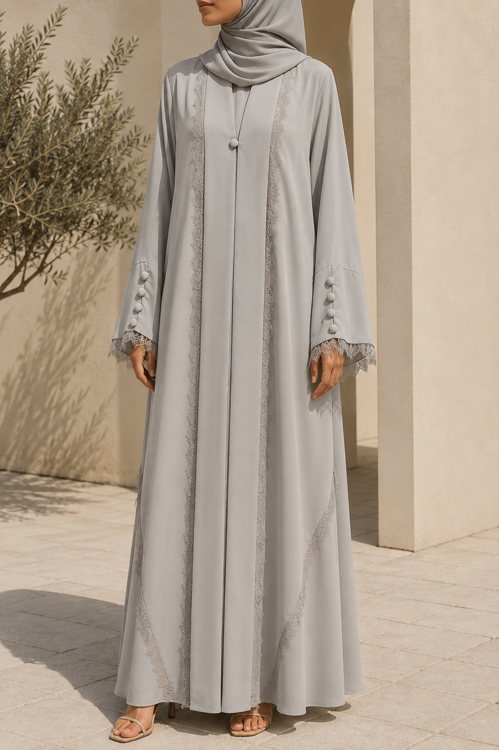 Grey Symphony Lace Abaya