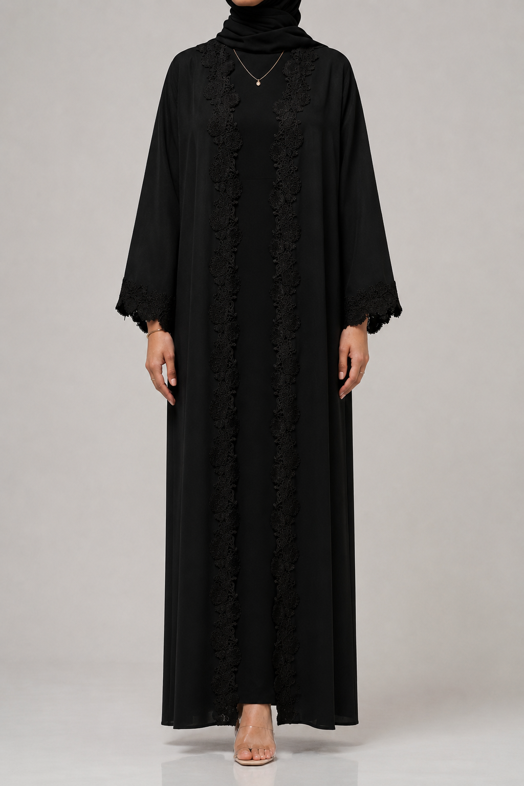 Black fancy Lace Abaya (04)