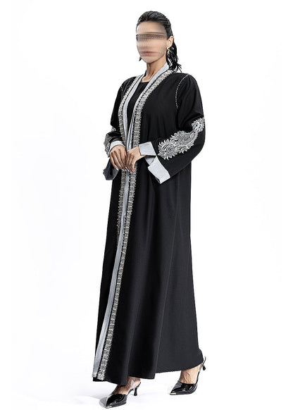 BA4152 Black Silver Baroque Abaya