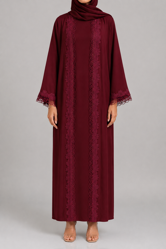 Red fancy lace abaya