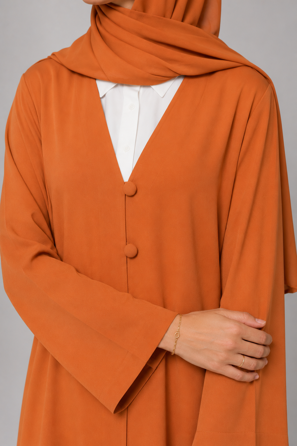 Orange button abaya