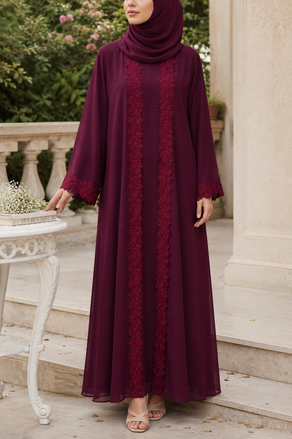 Red Ivora Lace Abaya