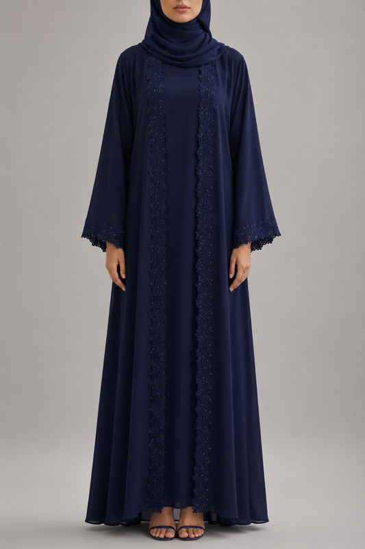 Navy Blue Ivora Lace Abaya